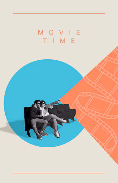 collage about movie time with people at cinema